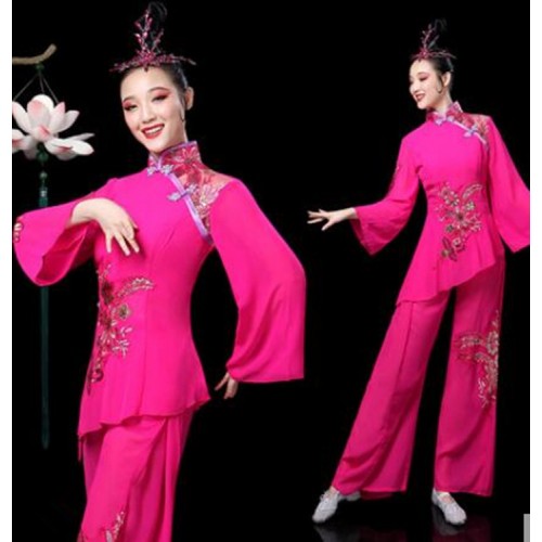 Women's Chinese folk dance costumes yangko fan umbrella dance dresses ancient traditional classical dance dress